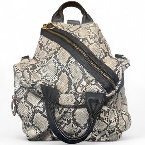 Snake-Print Black & Cream Leather Accent Backpack